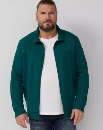 s.Oliver Big Sizes Bluza barbati big sizes cu guler inalt si fermoar, Regular fit, Verde (SELECTATI MARIMEA: 5XL)