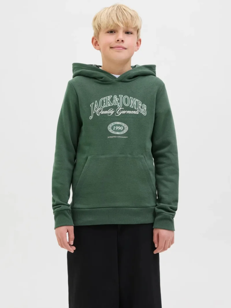 Jack & Jones Hanorac baieti cu imprimeu cu logo si buzunar tip marsupiu, Verde (SELECTATI MARIMEA: 128 cm)