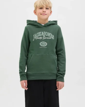 Jack & Jones Hanorac baieti cu imprimeu cu logo si buzunar tip marsupiu, Verde (SELECTATI MARIMEA: 128 cm)