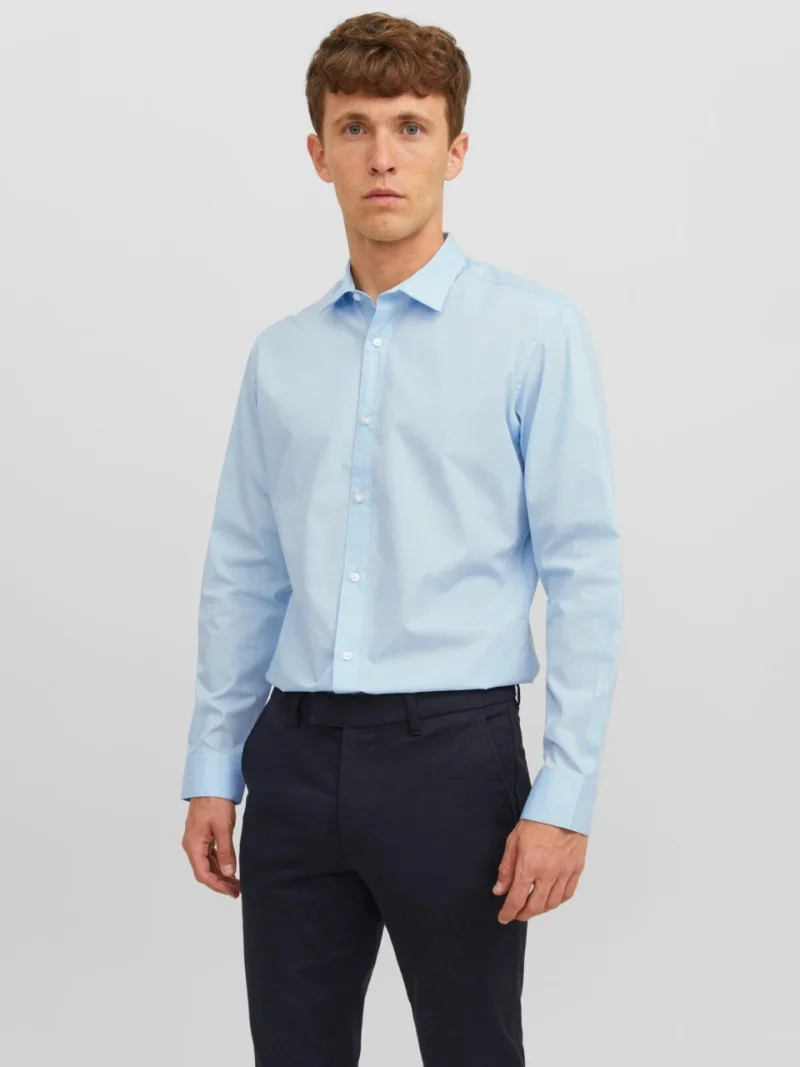 Jack & Jones Camasa barbati, din amestec de bumbac, Slim Fit, Albastru deschis (SELECTATI MARIMEA: XS)