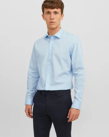 Jack & Jones Camasa barbati, din amestec de bumbac, Slim Fit, Albastru deschis (SELECTATI MARIMEA: XS)
