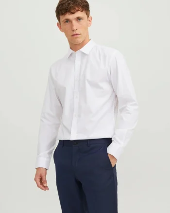 Jack & Jones Camasa barbati, din amestec de bumbac, Slim Fit, Alb (SELECTATI MARIMEA: S)