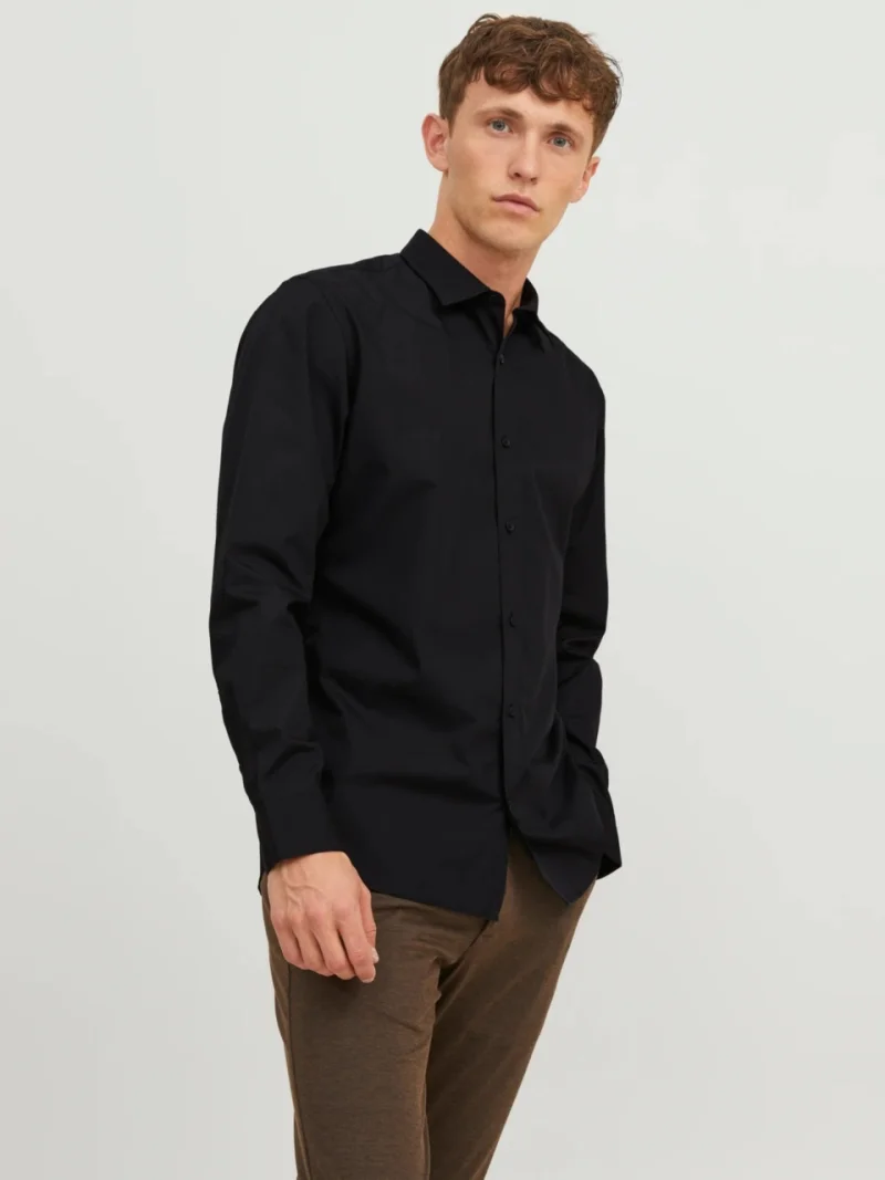 Jack & Jones Camasa barbati, din amestec de bumbac, Slim Fit, Negru (SELECTATI MARIMEA: XS)