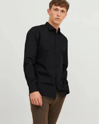 Jack & Jones Camasa barbati, din amestec de bumbac, Slim Fit, Negru (SELECTATI MARIMEA: XS)