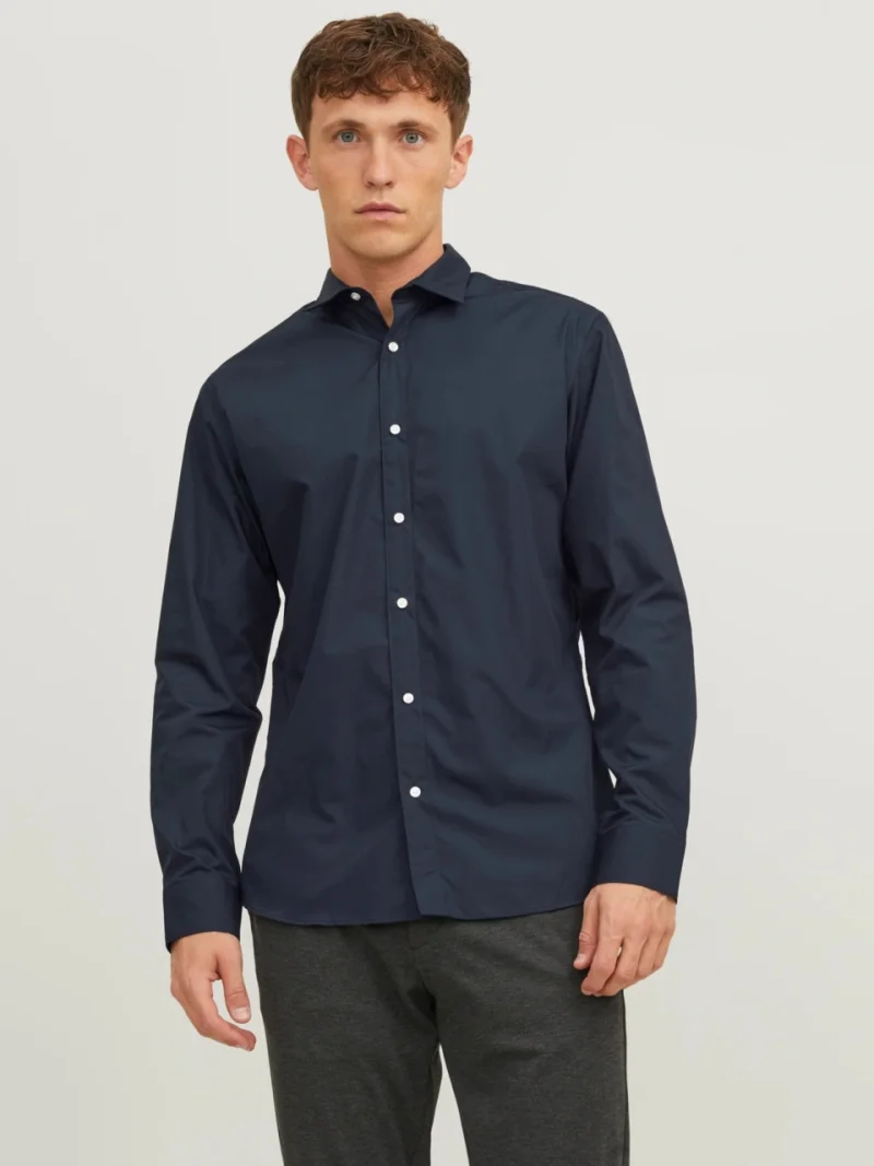 Jack & Jones Camasa barbati, din amestec de bumbac, Slim Fit, Bleumarin inchis (SELECTATI MARIMEA: S)