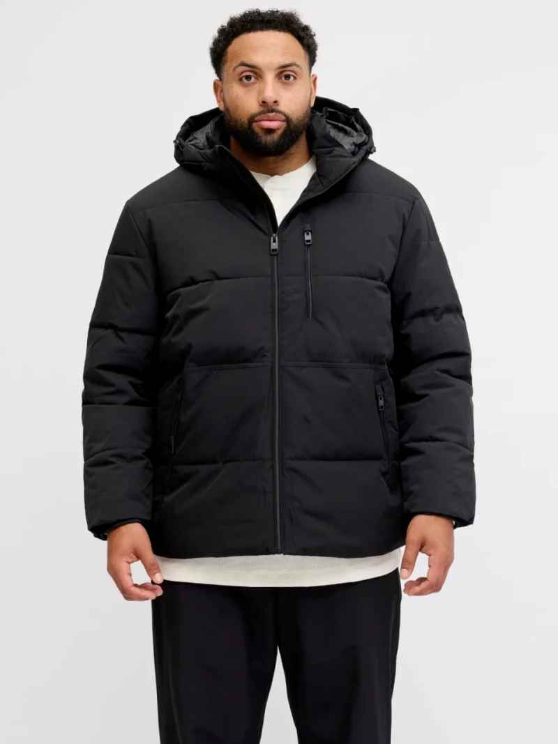 Jack & Jones Plus Geaca barbati cu gluga, 2 buzunare oblice si croiala Regular fit, Negru (SELECTATI MARIMEA: 3XL)