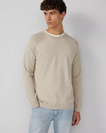 s.Oliver Pulover tricotat barbati cu guler rotund si maneci raglan, Crem (SELECTATI MARIMEA: XL)