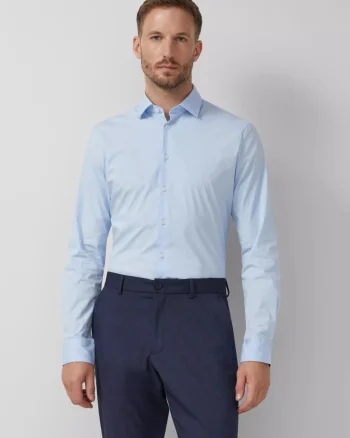s.Oliver BLACK LABEL, Camasa barbati din amestec de bumbac, cu croiala Tailored fit, Albastru deschis (SELECTATI MARIMEA: 38)
