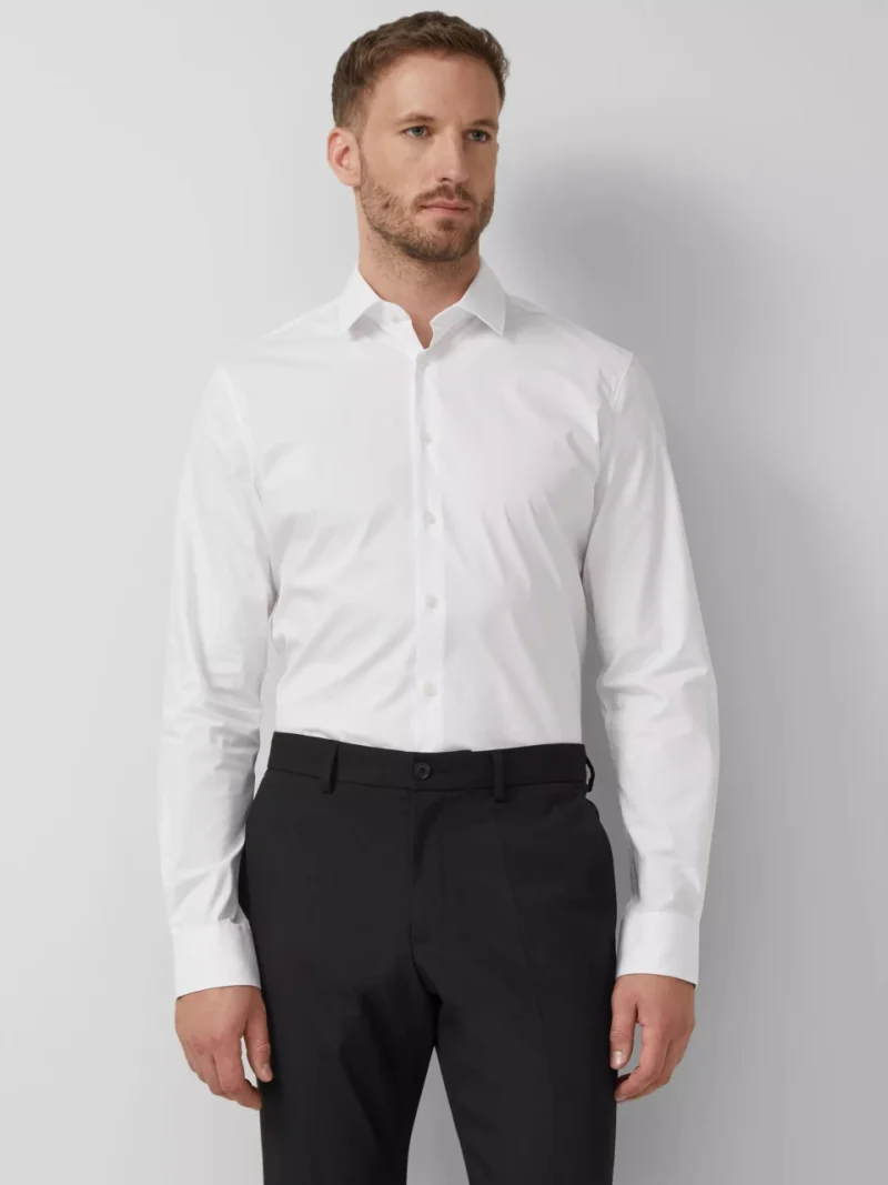 s.Oliver BLACK LABEL, Camasa barbati din amestec de bumbac, cu croiala Tailored fit, Alb (SELECTATI MARIMEA: 38)