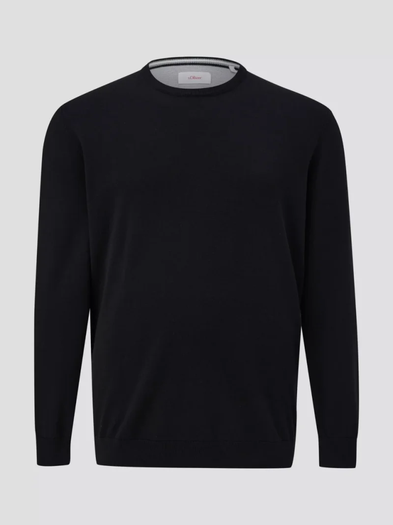s.Oliver Big Sizes Pulover barbati big sizes, cu decolteu la baza gatului, Negru (SELECTATI MARIMEA: 2XL)