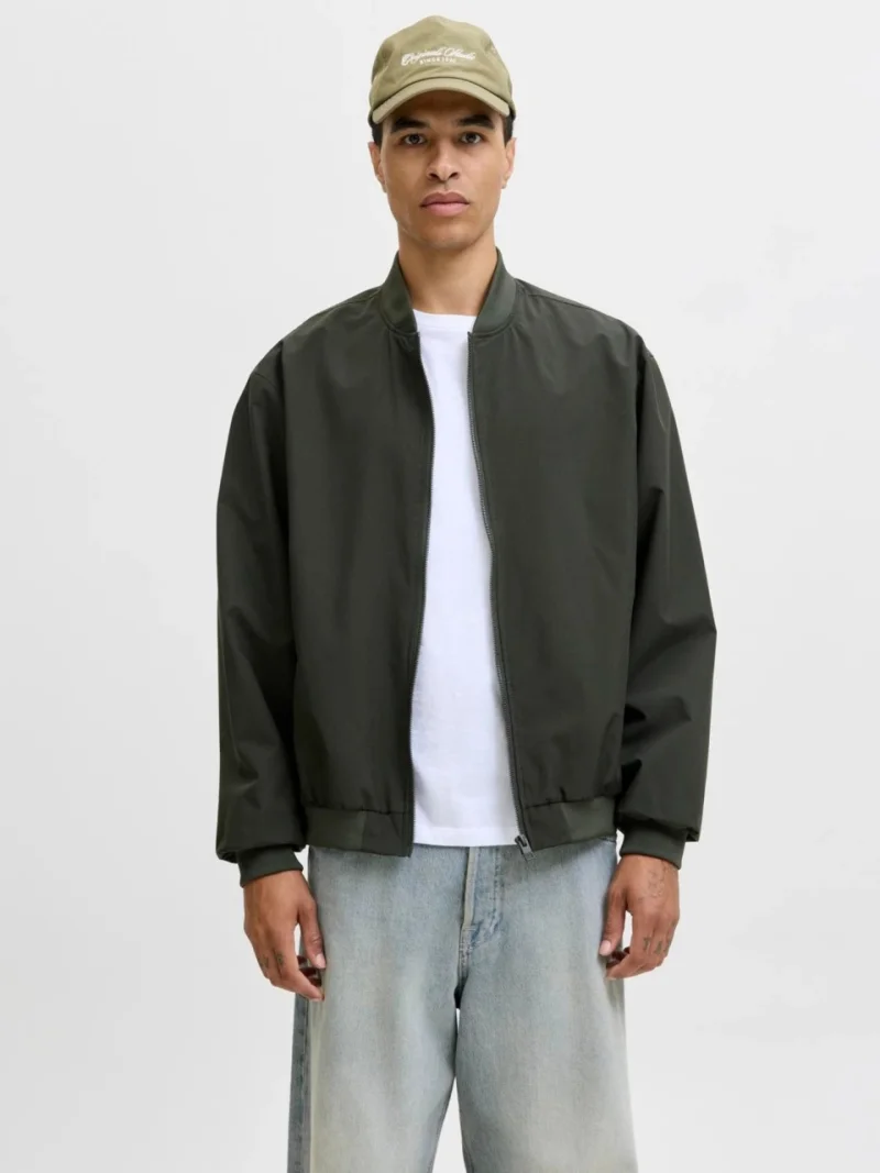 Jack & Jones, Jacheta bomber, barbati, cu buzunare oblice fara fermoar, Verde inchis (SELECTATI MARIMEA: S)