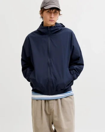 Jack & Jones Jacheta barbati, subtire cu gluga si buzunare oblice, Bleumarin inchis (SELECTATI MARIMEA: S)