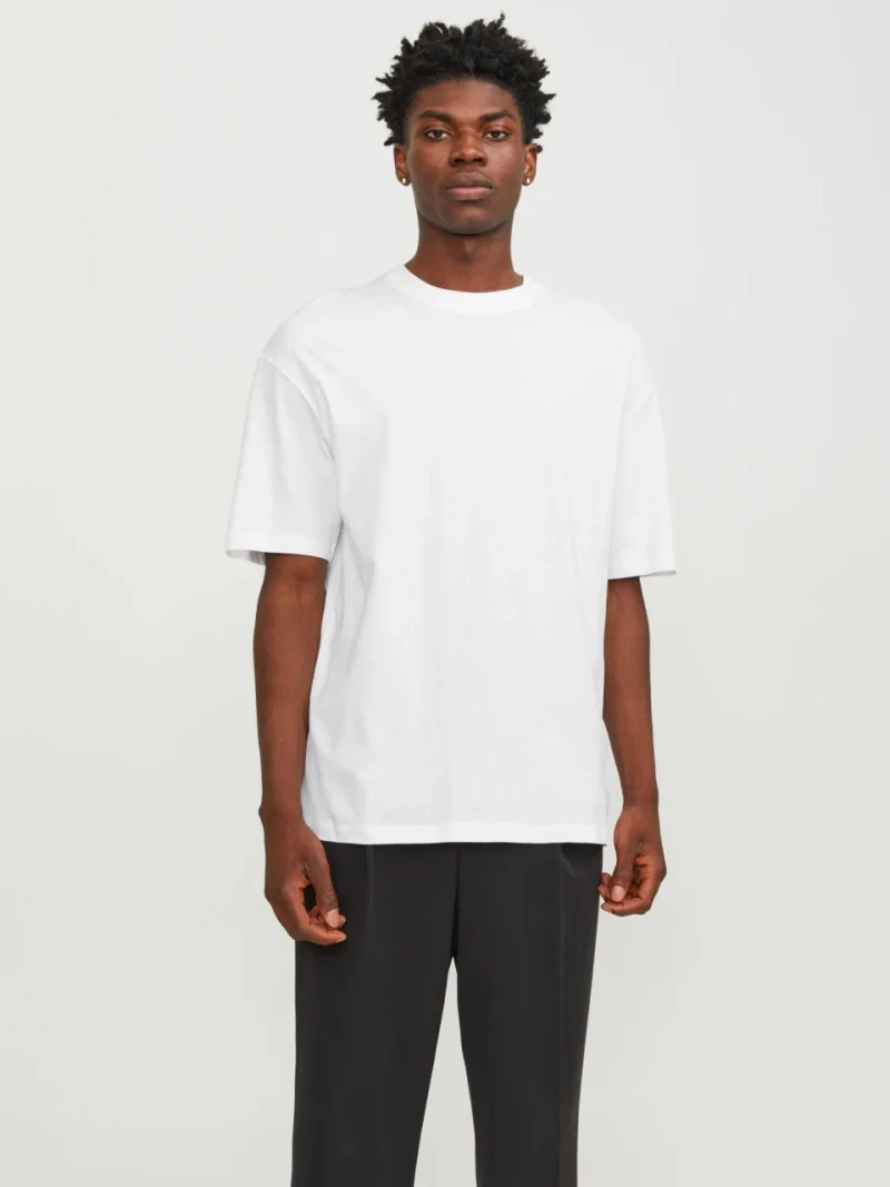 Jack & Jones, Tricou simplu, Bradley, barbati, din bumbac, Relaxed fit, Alb (SELECTATI MARIMEA: 2XL)