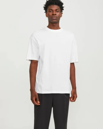 Jack & Jones, Tricou simplu, Bradley, barbati, din bumbac, Relaxed fit, Alb (SELECTATI MARIMEA: 2XL)