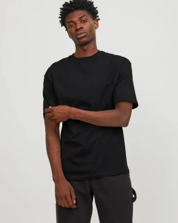 Jack & Jones, Tricou simplu, Bradley, barbati, din bumbac, Relaxed fit, Negru (SELECTATI MARIMEA: XS)
