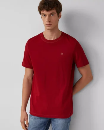 s.Oliver Tricou din jerseu gros, barbati, cu guler rotund si logo, Rosu inchis (SELECTATI MARIMEA: L)