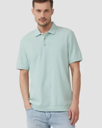 s.Oliver Tricou polo barbati, din piqué waffle, Regular fit, Turcoaz (SELECTATI MARIMEA: XL)
