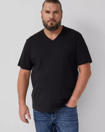 s.Oliver Big Sizes Tricou barbati big sizes, cu anchior, din bumbac, Negru (SELECTATI MARIMEA: 2XL)