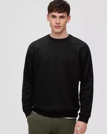 Q/S by s.Oliver Bluza barbati cu logo brodat, decolteu la baza gatului, Regular fit, Negru (SELECTATI MARIMEA: XL)