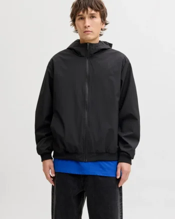 Jack & Jones Jacheta barbati, subtire cu gluga si buzunare oblice, Negru (SELECTATI MARIMEA: S)