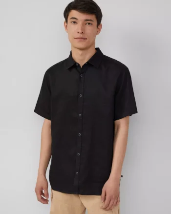 s.Oliver Camasa barbati cu maneca scurta, din in cu croiala Regular fit, Negru (SELECTATI MARIMEA: S)