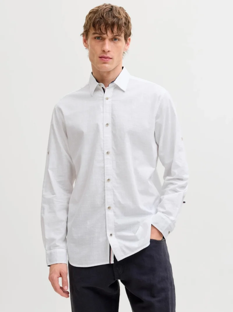Jack & Jones Camasa barbati, Regular fit, Henry, din bumbac, Alb (SELECTATI MARIMEA: M)