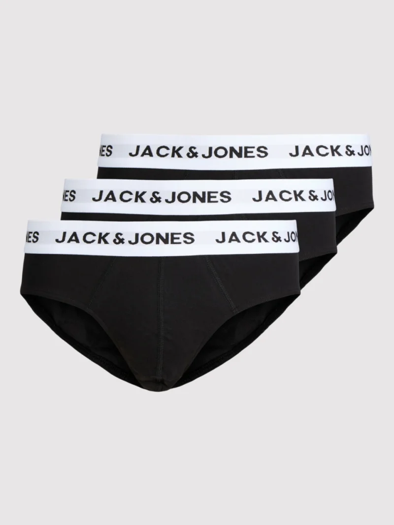 Jack & Jones Underwear barbati, Set 3 perechi de chiloti, banda cu logo, Negru (SELECTATI MARIMEA: S)