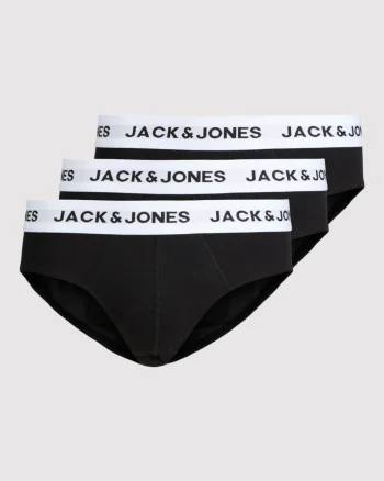 Jack & Jones Underwear barbati, Set 3 perechi de chiloti, banda cu logo, Negru (SELECTATI MARIMEA: S)
