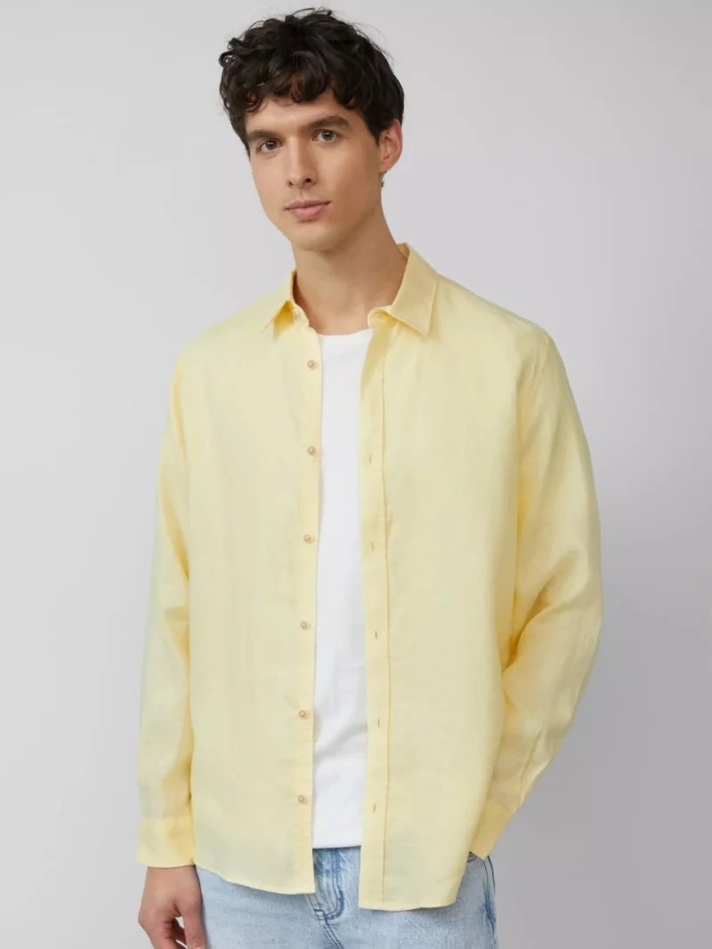 s.Oliver Camasa barbati cu maneca lunga, din in, Regular fit, Galben (SELECTATI MARIMEA: S)