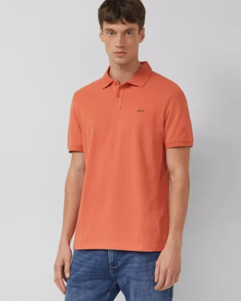 s.Oliver Tricou polo barbati, cu logo, Regular fit, Portocaliu (SELECTATI MARIMEA: XL)