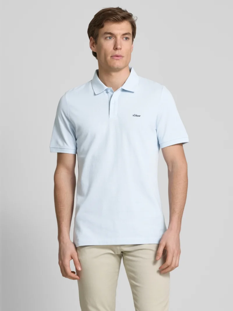 s.Oliver Tricou polo barbati, din 100% bumbac, cu logo, Albastru pastel (SELECTATI MARIMEA: XL)