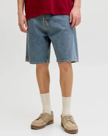 Jack & Jones Pantaloni scurti de blug barbati, cu talie inalta, croiala Regular fit, Albastru (SELECTATI MARIMEA: S)