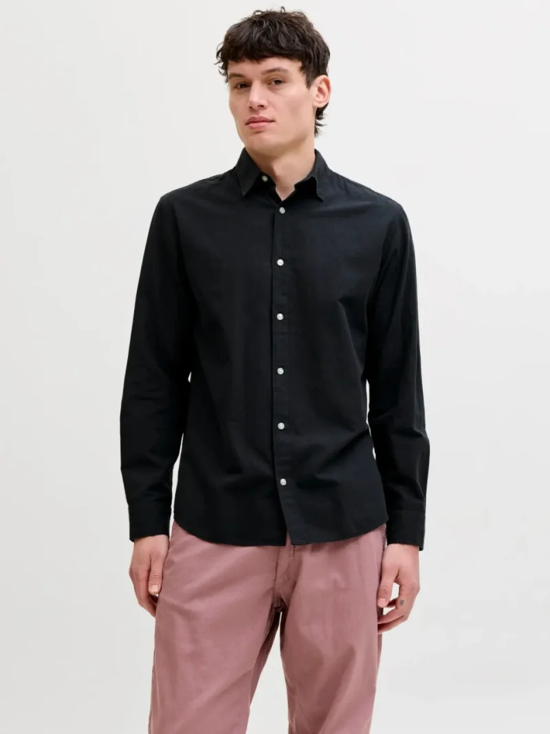 Jack & Jones Camasa cu maneca lunga barbati, din amestec de in, Regular fit, Negru (SELECTATI MARIMEA: XL)