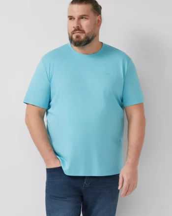 s.Oliver Big Sizes Tricou barbati big sizes, din bumbac, cu decolteu la baza gatului, Turcoaz deschis (SELECTATI MARIMEA: 2XL)