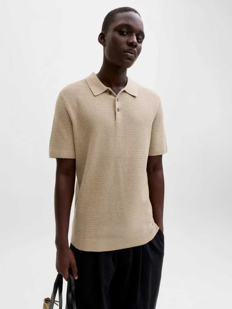 Jack & Jones, Tricou polo barbati cu aspect tricotat, Regular fit, Bej (SELECTATI MARIMEA: M)