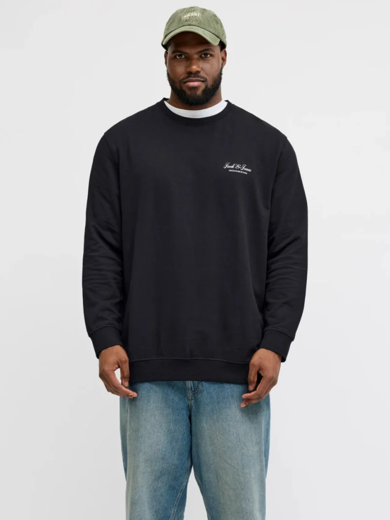 Jack & Jones Plus Bluza barbati big sizes, cu decolteu la baza gatului, Negru (SELECTATI MARIMEA: 2XL)