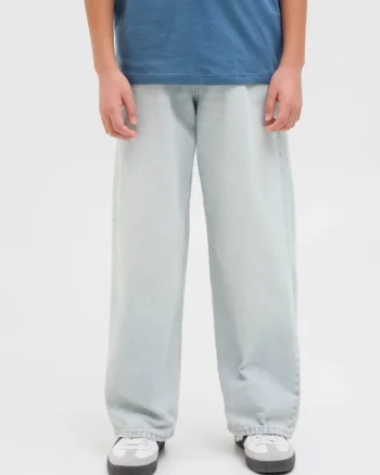 Jack & Jones Blugi baieti, RON, cu talie inalta si croiala Extra Baggy fit, Albastru deschis (SELECTATI MARIMEA: 140 cm)