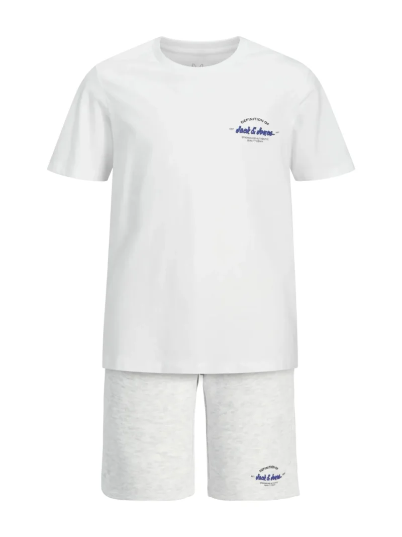 Jack & Jones Set pantaloni scurti si tricou baieti, din bumbac, Regular fit, Alb (SELECTATI MARIMEA: 140 cm)