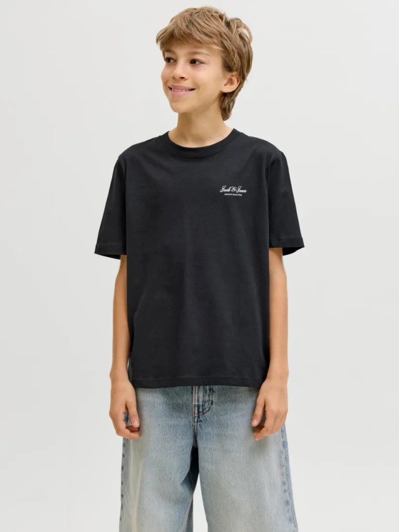 Jack & Jones Tricou din bumbac, baieti, cu decolteu la baza gatului, Negru (SELECTATI MARIMEA: 128 cm)