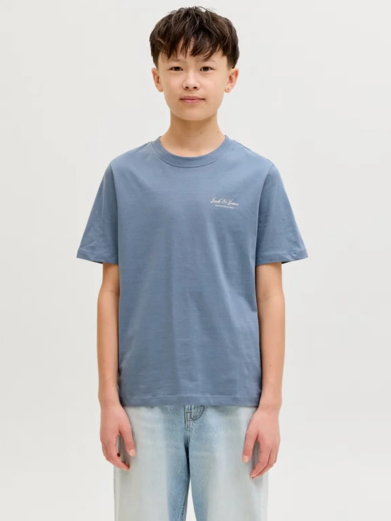 Jack & Jones Tricou din bumbac, baieti, cu decolteu la baza gatului, Albastru (SELECTATI MARIMEA: 140 cm)