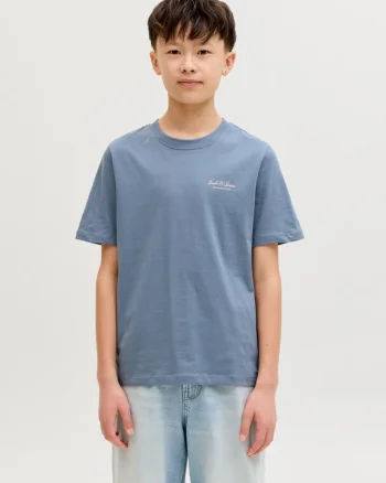 Jack & Jones Tricou din bumbac, baieti, cu decolteu la baza gatului, Albastru (SELECTATI MARIMEA: 140 cm)