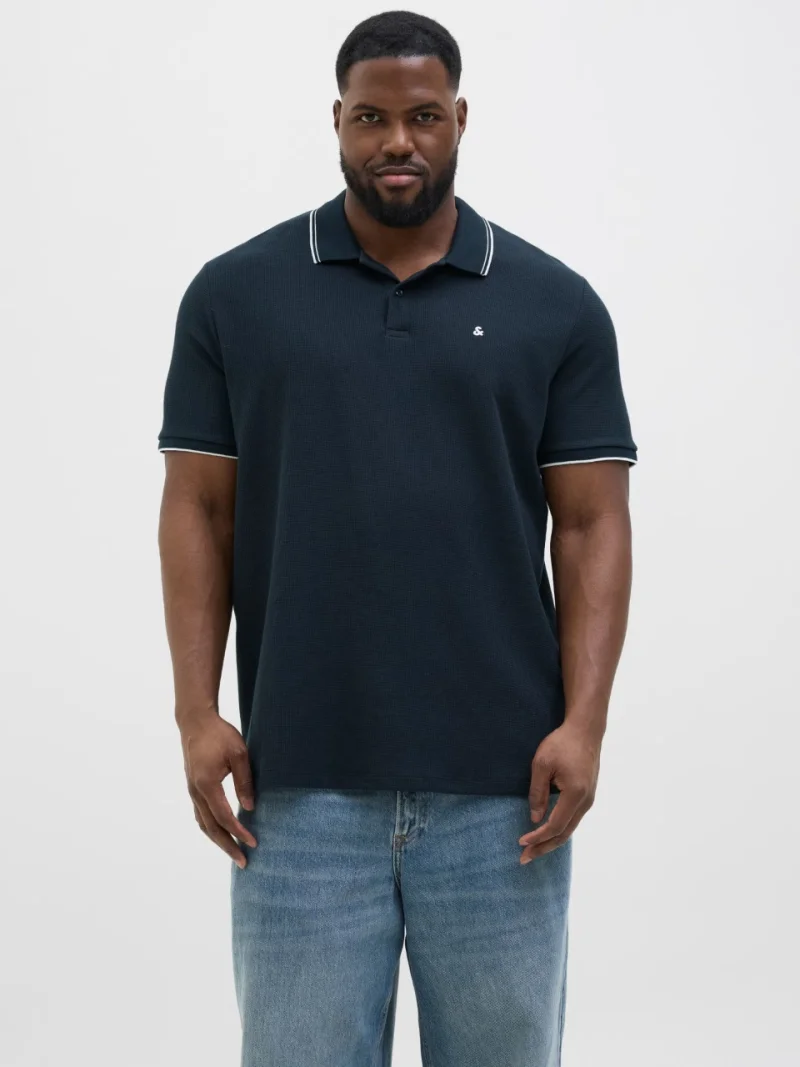 Jack & Jones Plus Tricou polo barbati big sizes, cu logo, Regular fit, Bleumarin inchis (SELECTATI MARIMEA: 8XL)
