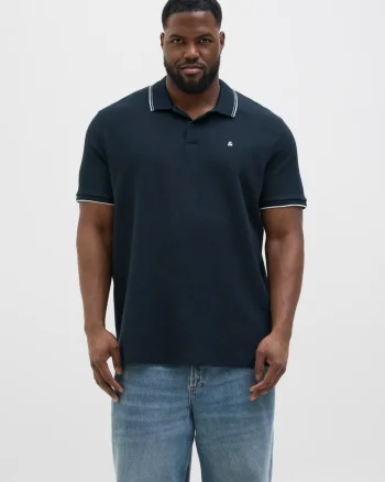 Jack & Jones Plus Tricou polo barbati big sizes, cu logo, Regular fit, Bleumarin inchis (SELECTATI MARIMEA: 8XL)