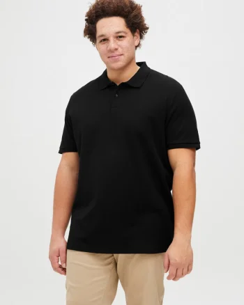 Jack & Jones Plus Tricou polo barbati big sizes, cu logo, Regular fit, Negru (SELECTATI MARIMEA: 2XL)