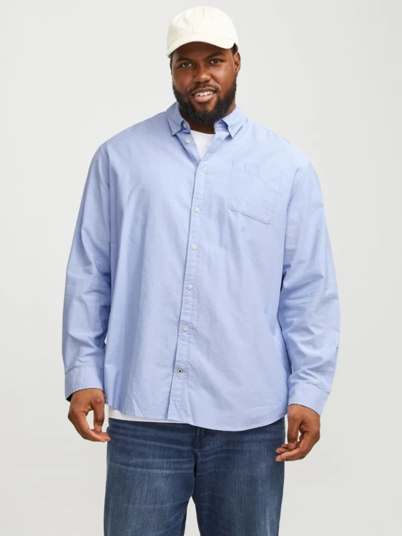 Jack & Jones Plus Camasa casual barbati big sizes, din bumbac organic, Albastru (SELECTATI MARIMEA: 5XL)