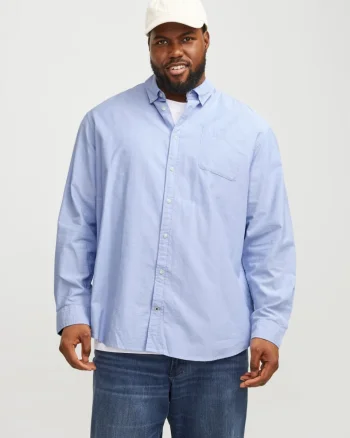 Jack & Jones Plus Camasa casual barbati big sizes, din bumbac organic, Albastru (SELECTATI MARIMEA: 5XL)