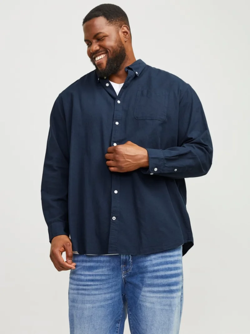 Jack & Jones Plus Camasa casual barbati big sizes, din bumbac organic, Bleumarin inchis (SELECTATI MARIMEA: 5XL)