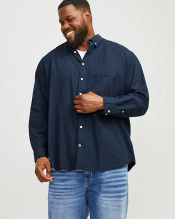 Jack & Jones Plus Camasa casual barbati big sizes, din bumbac organic, Bleumarin inchis (SELECTATI MARIMEA: 5XL)