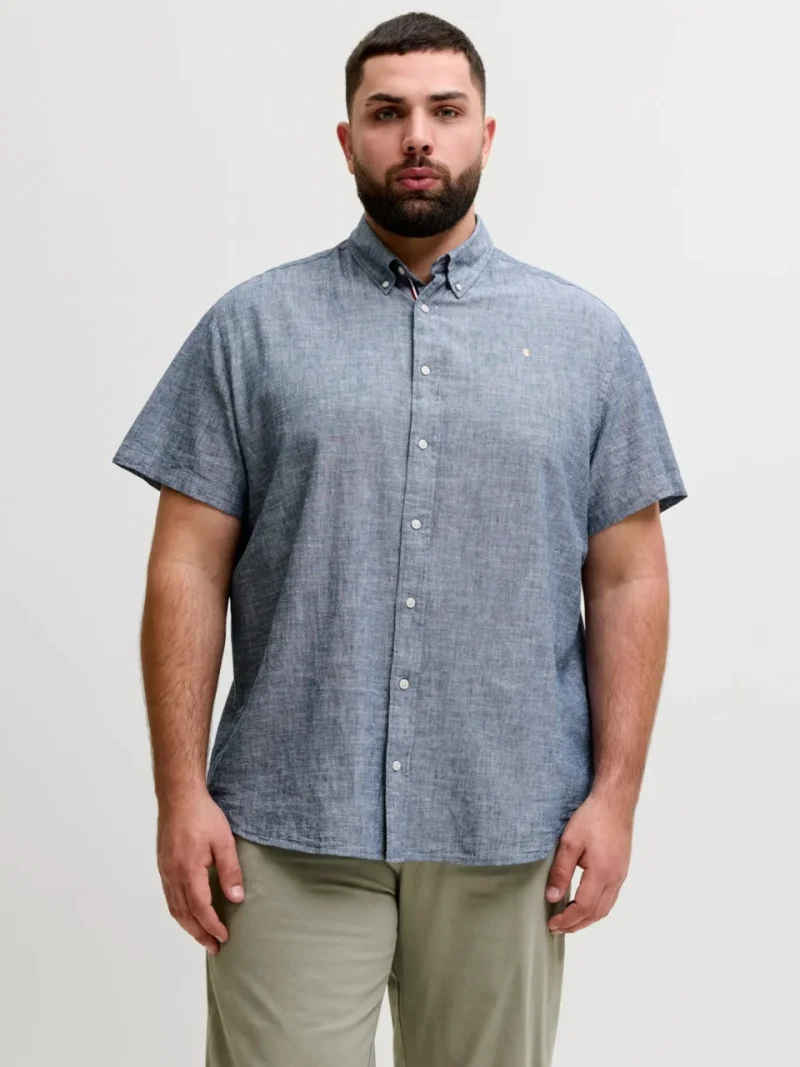 Jack & Jones Plus Camasa barbati big sizes, din amestec de in si bumbac, Gri albastrui (SELECTATI MARIMEA: 6XL)