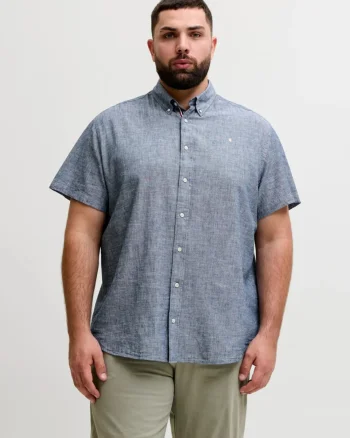 Jack & Jones Plus Camasa barbati big sizes, din amestec de in si bumbac, Gri albastrui (SELECTATI MARIMEA: 6XL)